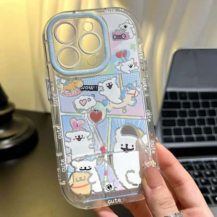 可爱wow线条小狗支架适用苹果16手机壳iPhone15小米14vivoppo华为
