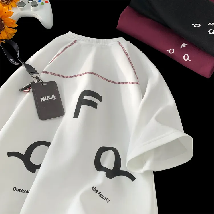 字母哈苏线凉感运动短袖T恤男夏季美式高街重磅上衣潮牌宽松半袖