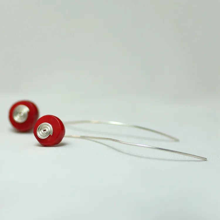 非金属仿水晶耳饰 红色耳环原创纯银民族风本命年喜庆新娘耳线