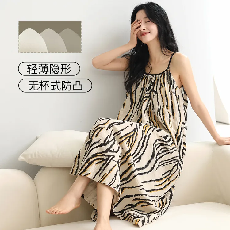 带胸垫睡裙女夏季棉质吊带连衣裙2025年新款少女士小性感睡衣夏天