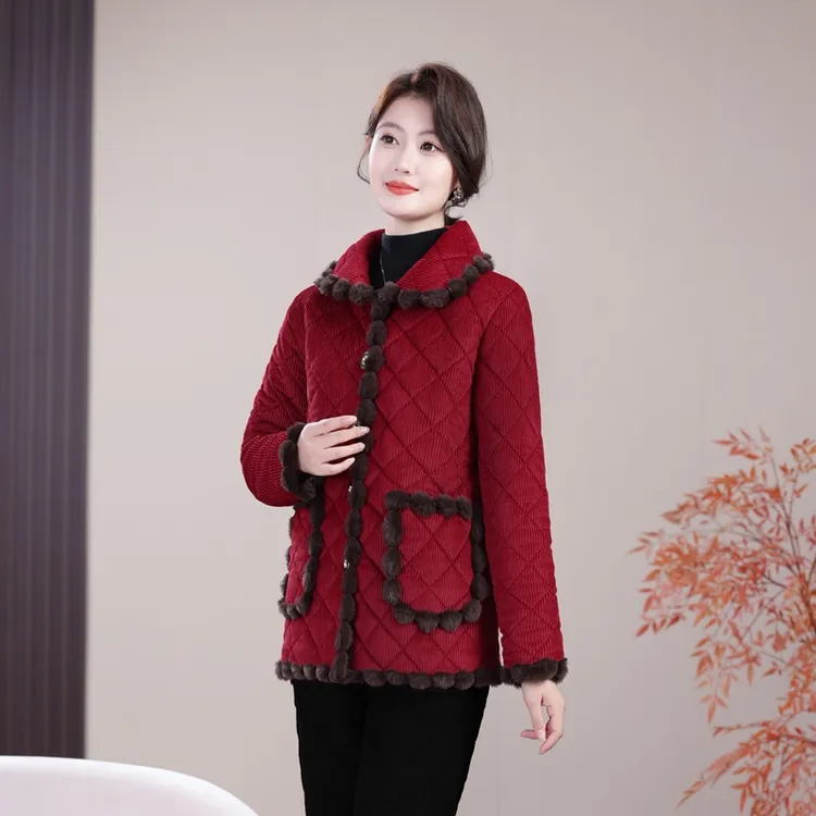 冬季加绒加厚中老年妈妈装宽松显瘦气质妈妈棉服