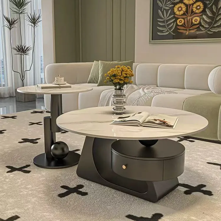 客厅茶几轻奢极简意式轻奢后现代意式创意别墅简约岩板边几餐桌