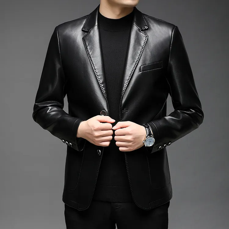 2025新款皮西服男士皮衣春季薄款皮衣外套皮西装男皮夹克外套男装