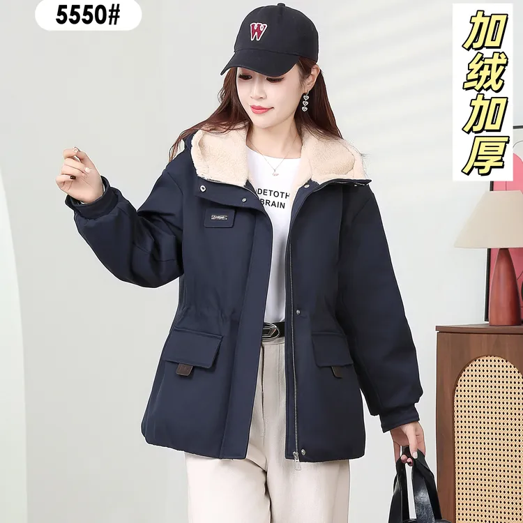 秋季保暖连帽秋冬外套女中长款毛领女装韩版百搭加绒加厚风衣防风