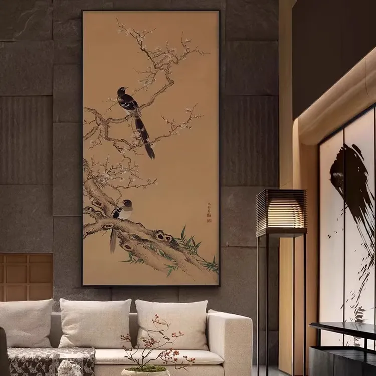 喜鹊双喜图新中式玄关装饰画宋代美学客厅茶室过道背景墙花鸟挂画