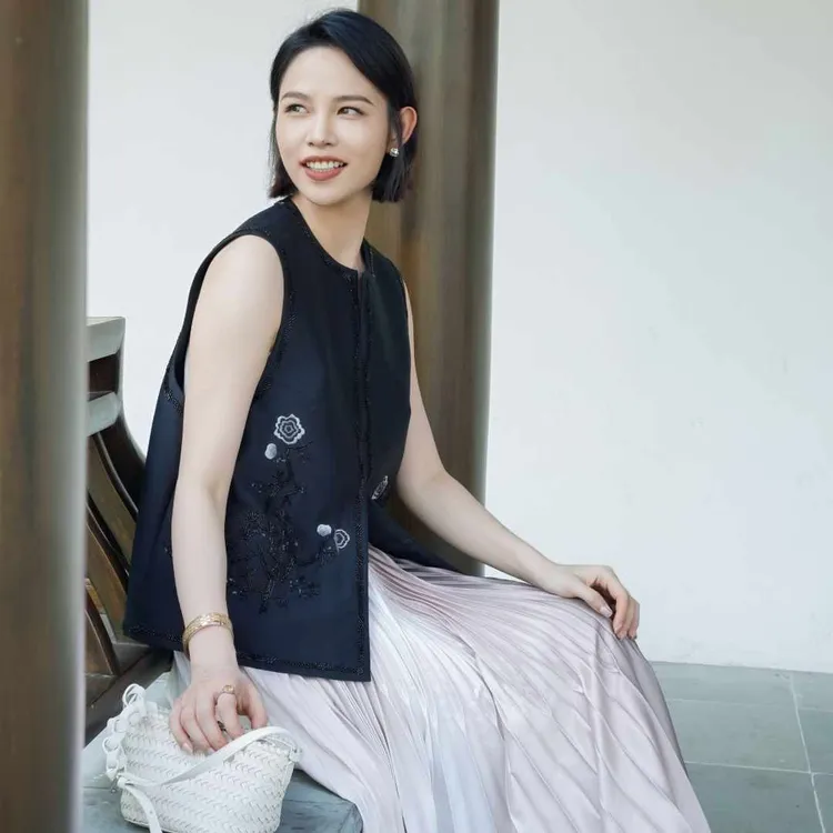 MARIUS"夏花马甲"珠绣松柏丝毛新中式马甲