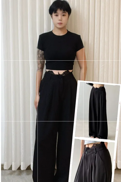 垂感蕾丝阔腿西装裤女夏季透气女王范凉感薄款宽松显瘦拖地休闲裤