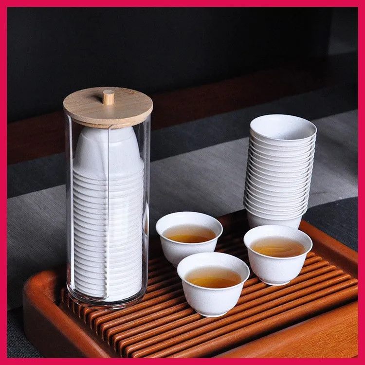 户外茶具小杯盖碗小号旅行高档一次性一人材质功夫茶杯品茗杯稻壳