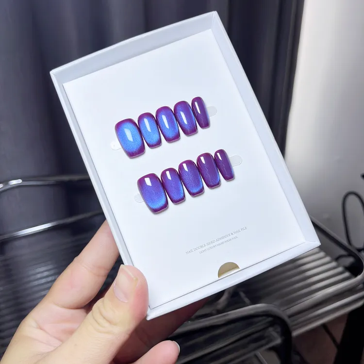 玻璃珠纯色猫眼显白新款纯手工穿戴美甲光疗贴短款美甲