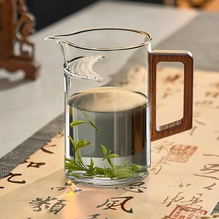 绿茶茶具高档玻璃公道杯带茶漏一体月牙过滤泡茶杯加厚分茶器茶海