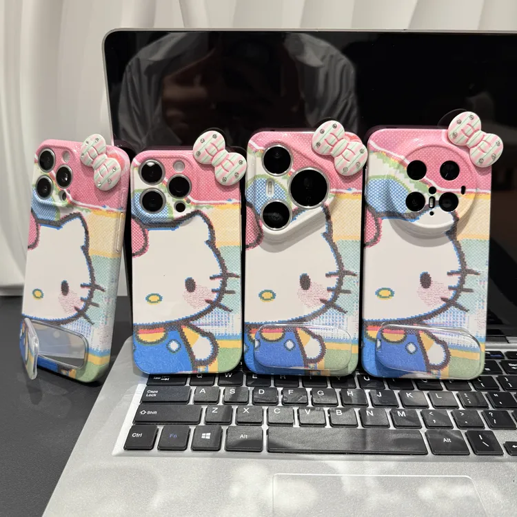 像素蝴蝶结KT支架适用苹果/华为/荣耀/OPPO/VIVO/小米手机壳防摔