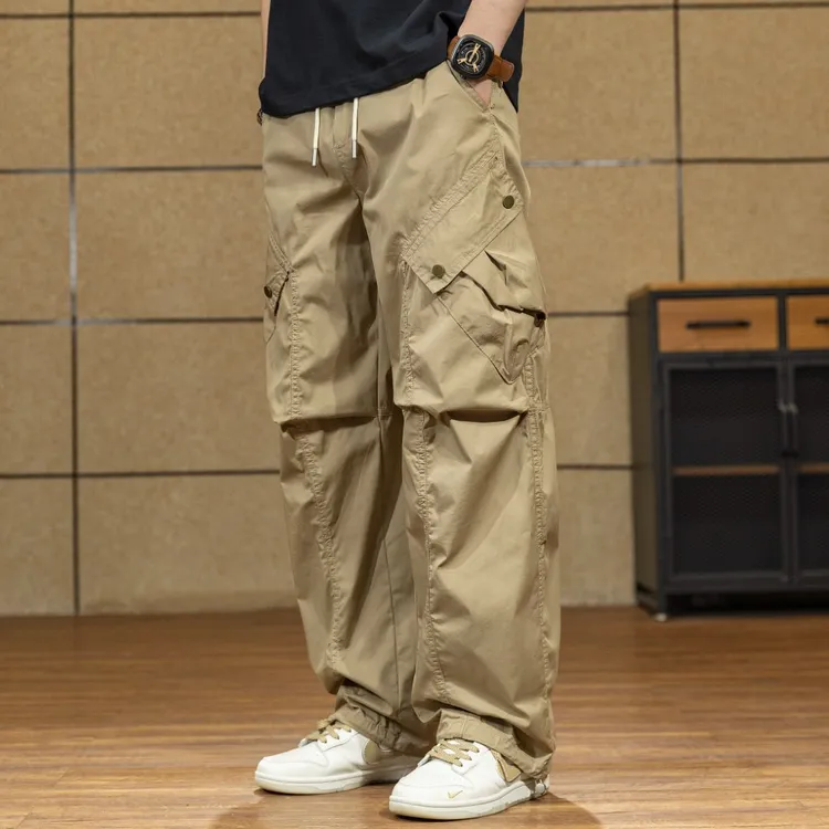 夏季薄款宽松工装裤男士休闲裤大口袋伞兵直筒裤阔腿美式潮版长裤