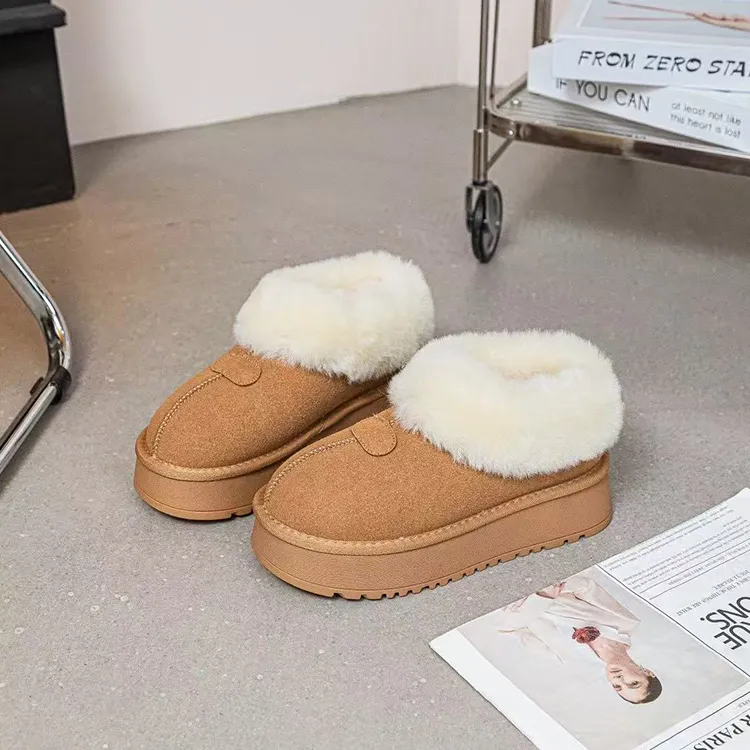 真皮加绒雪地靴增高加厚雪地靴短款冬季防滑厚底棉鞋短筒女9901