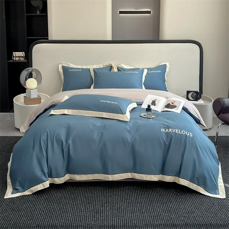 新款棉时尚轻奢四件套简约加厚纯色印花双拼单人磨毛绣花