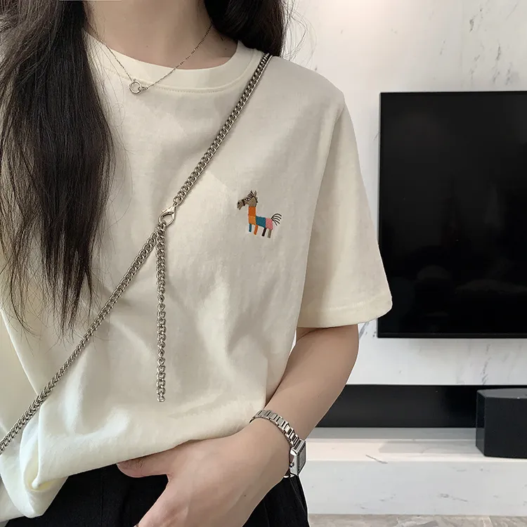 刺绣T恤纯棉宽松潮牌T恤短袖衣服女生韩系ins衣服上衣设计小众