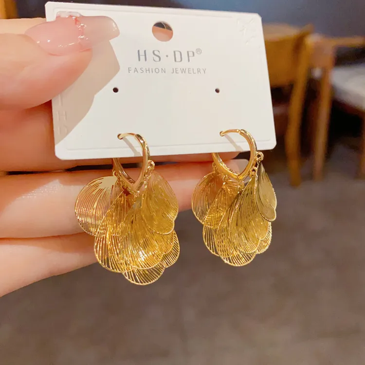 足银耳饰 欧美复古夸张金属镂空银杏叶气质时尚独特设计感耳坠