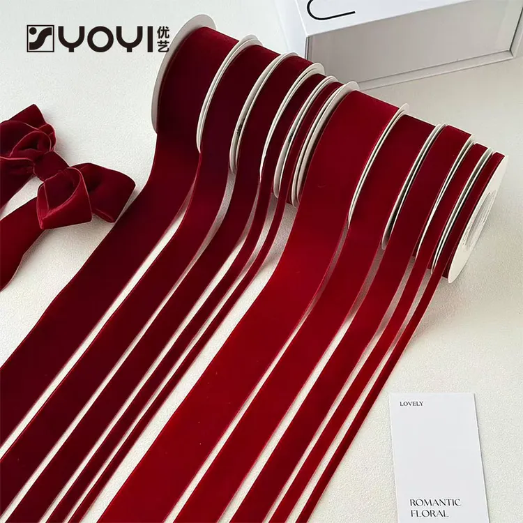 优艺 红丝绒丝带系列天鹅绒织带高质感绒带蝴蝶结鲜花礼品包装