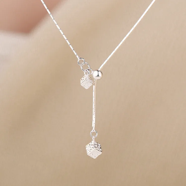 坠链均足银 方块珍珠项链 可拆卸项链气质轻奢小众简约送朋友礼物