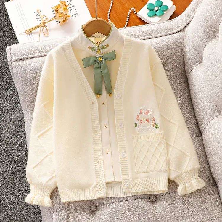 女童2025春秋新款古风开衫女孩秋装针织外套女大童中国风汉服上衣