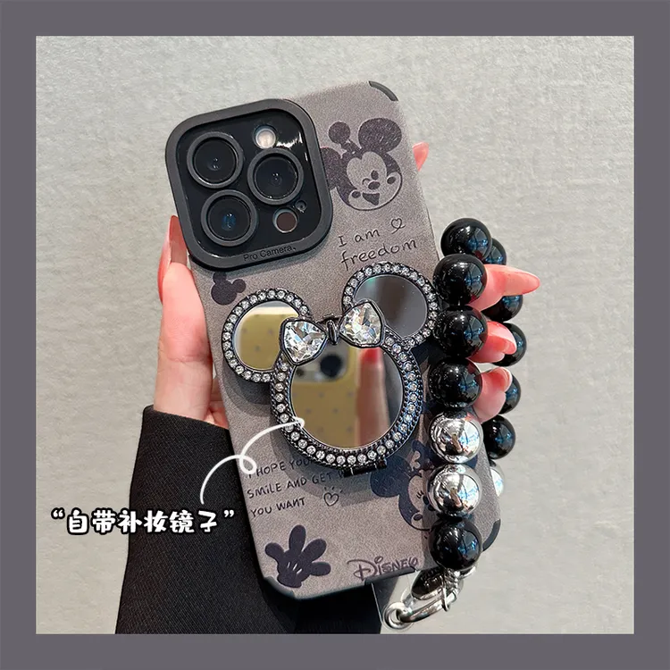 适用于苹果16华为/oppo/vivo可爱米奇镜子支架手机壳简约创意流行