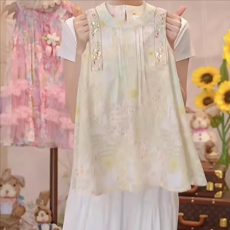 女童民族风碎花背心裙夏季2025新款女孩无袖连衣裙洋气度假沙滩裙