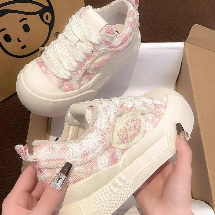 高颜值云朵帆布鞋女2025春季新款厚底圆头小众设计小香风休闲板鞋