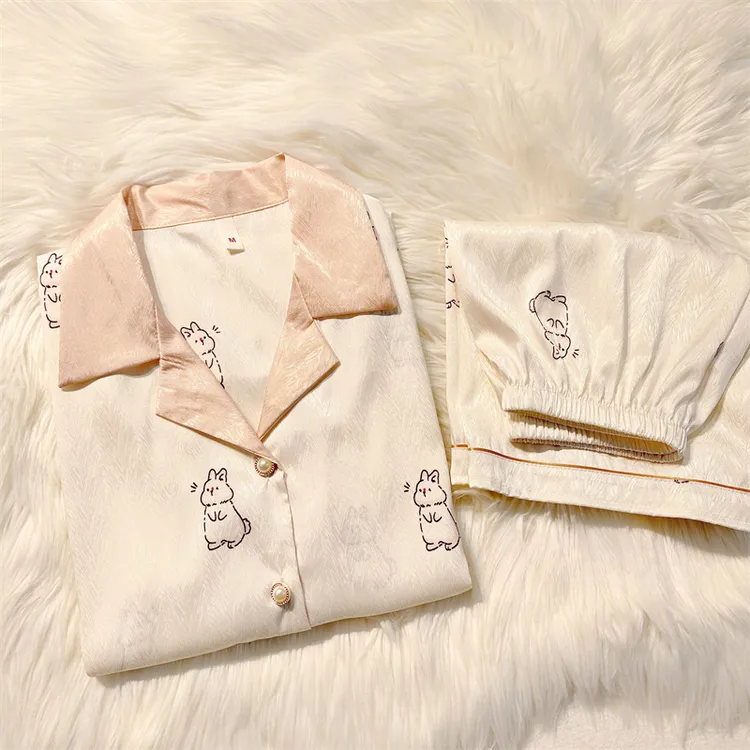 夏天款高级感凉感睡衣女甜美可爱短袖短裤冰丝两件套家居服套装