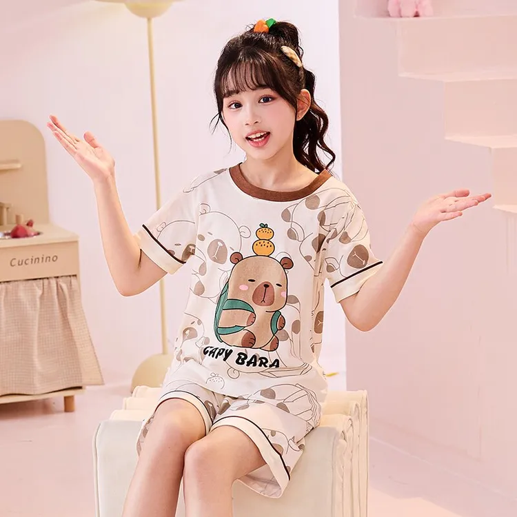 儿童睡衣女童夏天休闲短袖薄款空调服女孩中大童吸汗家居服套装