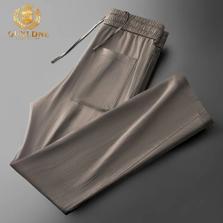 OUXLDNE 男士卫裤夏季薄款弹力垂感直筒裤时尚纯色百搭宽松休闲裤