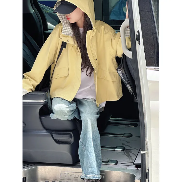 K29545孙小美撞色女童冲锋衣外套2025秋装新款儿童连帽上衣春秋潮