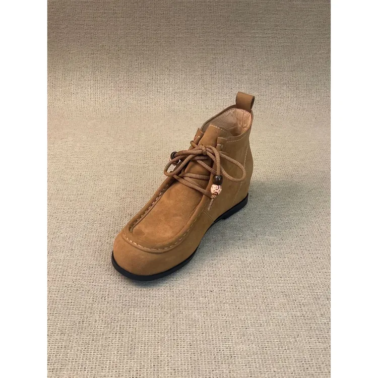 nnmiss·34-39/5cm舒适内增高复古风小短靴百搭圆头串珠系带马丁靴