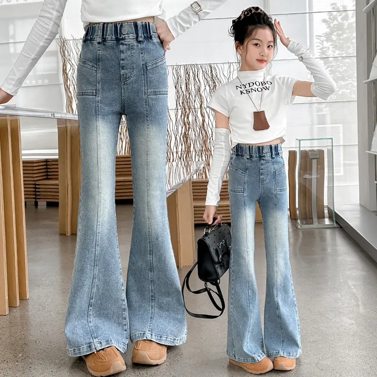 女童微喇叭牛仔裤春秋渐层2025弹力中大童装儿童女孩长裤夏季薄款