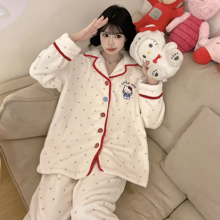 珊瑚绒睡衣女冬季卡通可爱套装2025新款法兰绒加绒加厚保暖家居服
