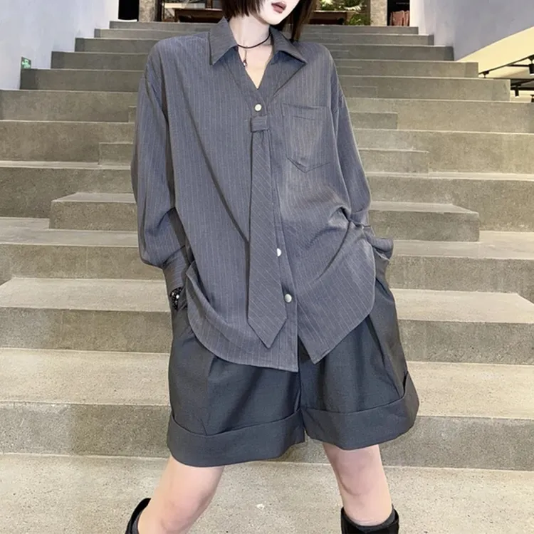 时尚韩版百搭条纹衬衫女秋季新款洋气设计感宽松显瘦休闲长袖上衣