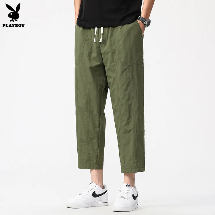 花花公子八分冰丝裤子男士2025夏季薄款宽松直筒工装裤速干休闲哈