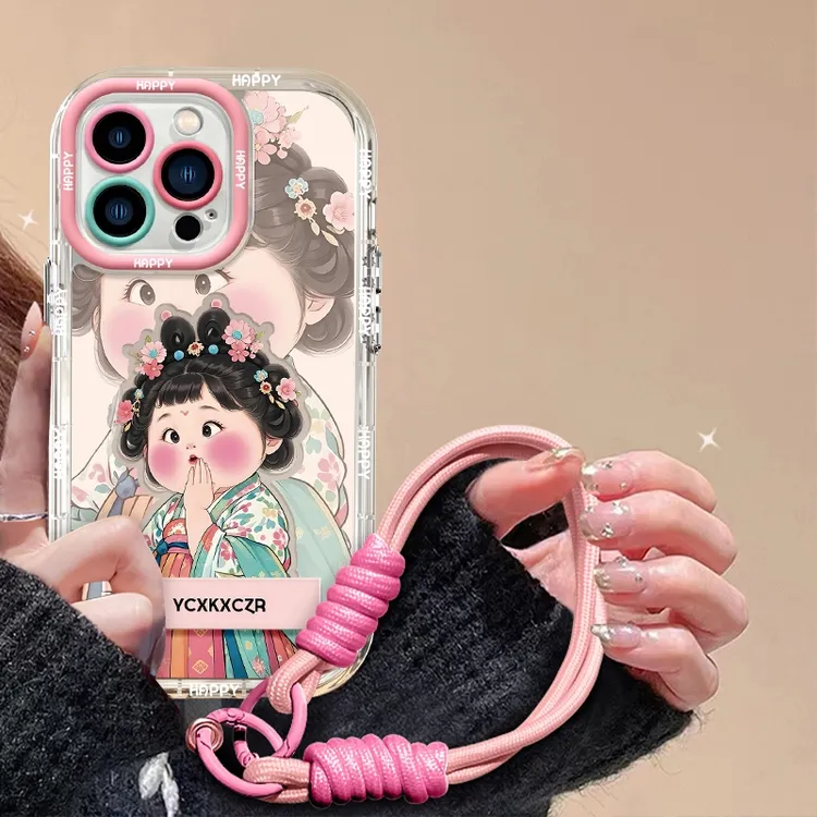 汉服女孩手机壳适用于苹果16/oppo华为vivo流行可爱镜面奶油壳新