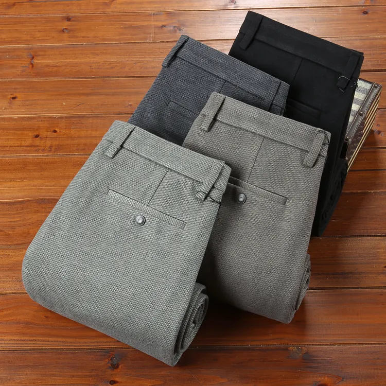 柔软保暖毛呢休闲裤高端男士秋冬百搭直筒微弹抓绒磨毛呢子休闲裤