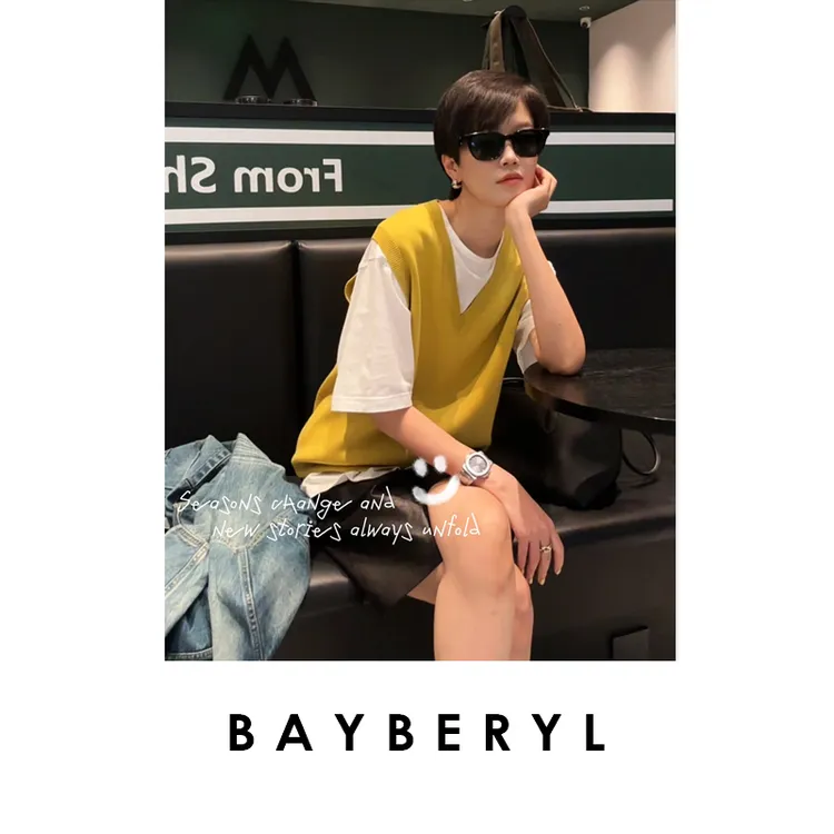 BAYBERYL老贝灰柠背心*V领百搭无袖羊毛秋叠穿针织ZZS5H2806-9/20