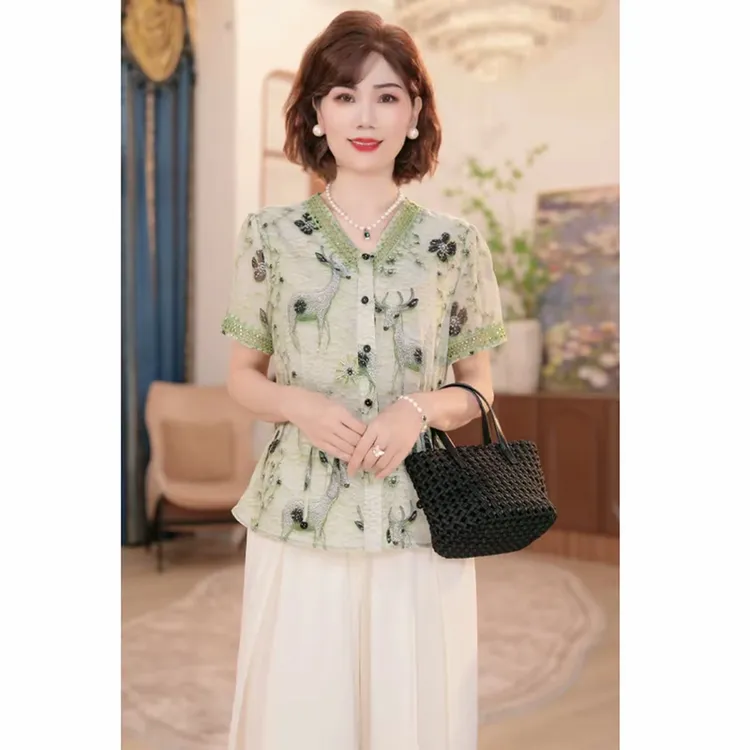 2025新款洋气中老年女装两件套中年妈妈国风夏装新中式上衣服套装
