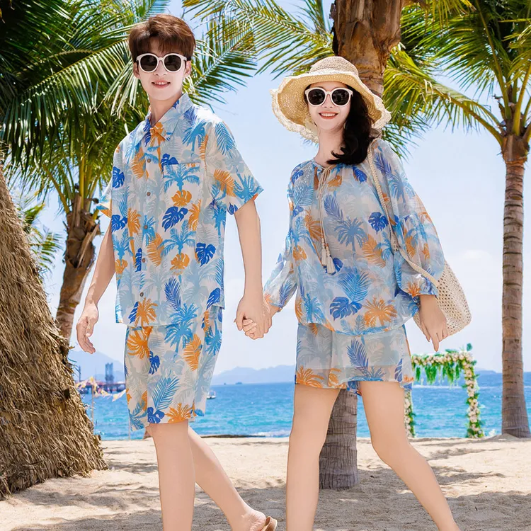 沙滩情侣套装夏季游泳衣三亚海边旅游度假亲子装一家三口沙滩泳衣