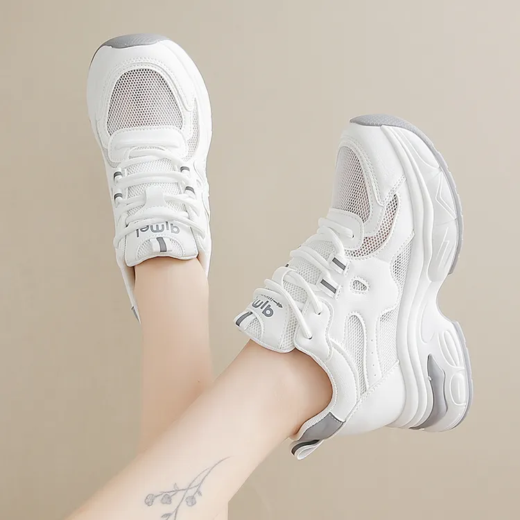 老爹鞋女款2025新款夏季网面透气薄款小白运动鞋厚底小个子内增高