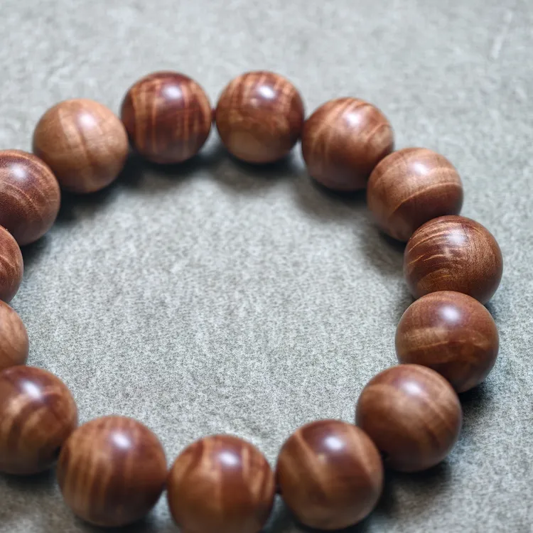 印度迈索尔山产区老山檀水波纹圆珠手串珠径约15mm无胶腊原汁原味