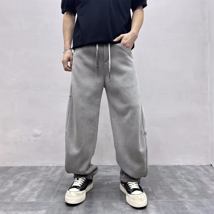 美式潮流水洗直筒卫裤男士2025冬季加绒高级感宽松百搭运动休闲裤