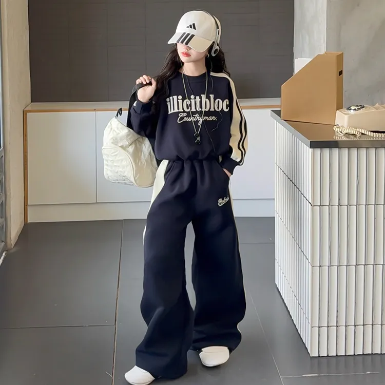 女童套装春秋2025新款儿童洋气时髦休闲运动服初中生大童卫衣卫裤