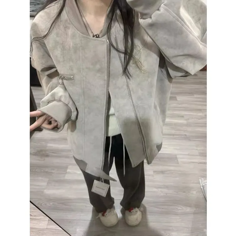 美式复古短款皮衣外套男款春秋高级感痞帅机车夹克情侣飞行棒球服