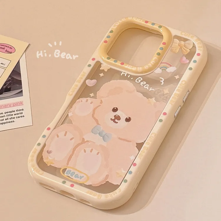 软萌小熊适用苹果16pro max手机壳ins风iphone15卡通11亚克力13硬