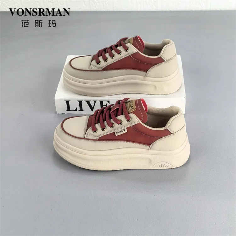 牛皮复古红色板鞋女2025夏季新款厚底轻便舒适运动休闲鞋百搭单鞋