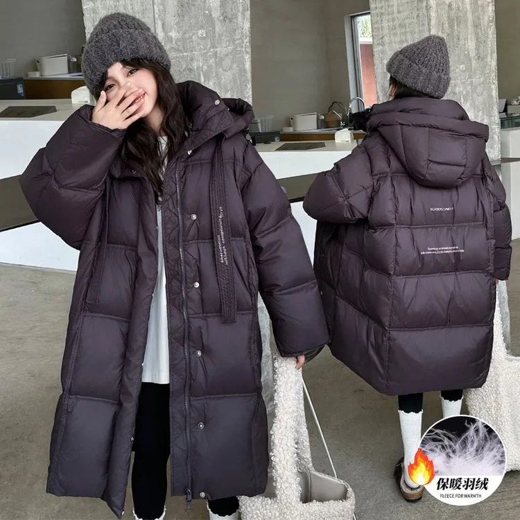 薇美长款羽绒服女童韩版超厚聚酯纤维白鸭绒填充保暖儿童羽绒服