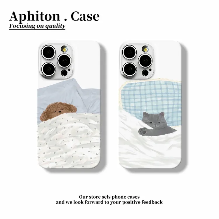 奥菲顿睡觉猫狗适用苹果16PRO菲林手机壳华为vivo小米oppo情侣套