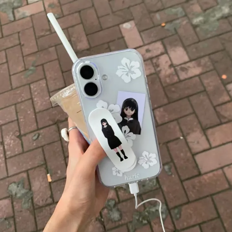 SMBLCE简约扶桑花支架适用iPhone1716高透手机壳华为vivo小米oppo